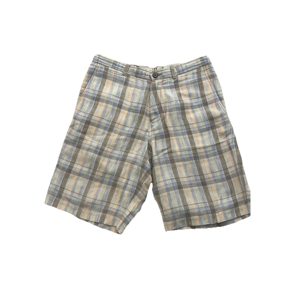 Tommy Bahama Men's Shorts‎ Blue Orange Plaid Linen Tencel 31x20 Paradise Nation